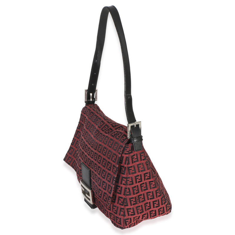 Fendi Black Red Zucca Mamma Baguette Canvas Handbag