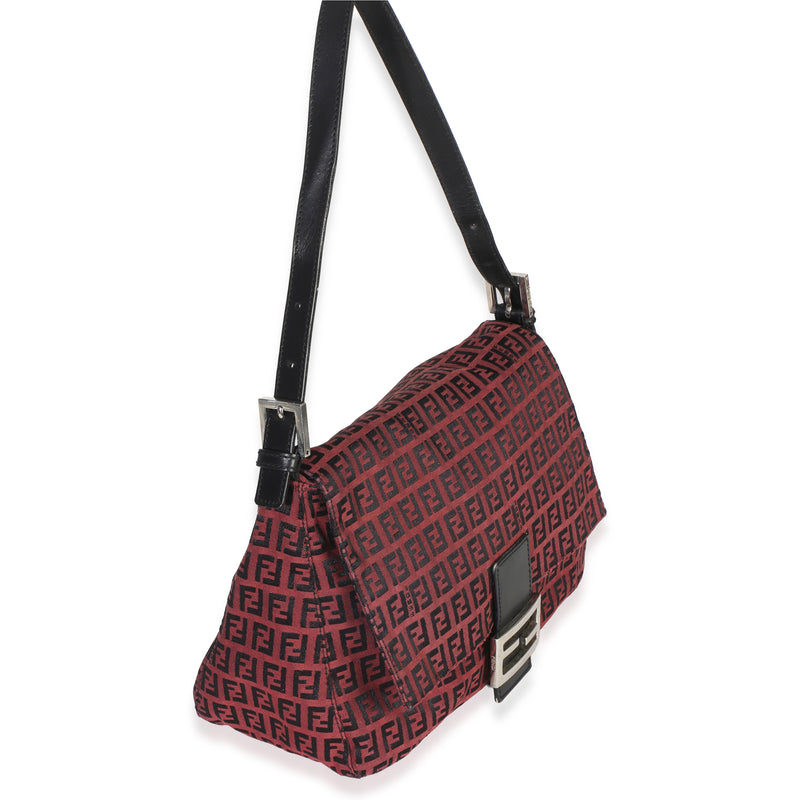 Fendi Black Red Zucca Mamma Baguette Canvas Handbag