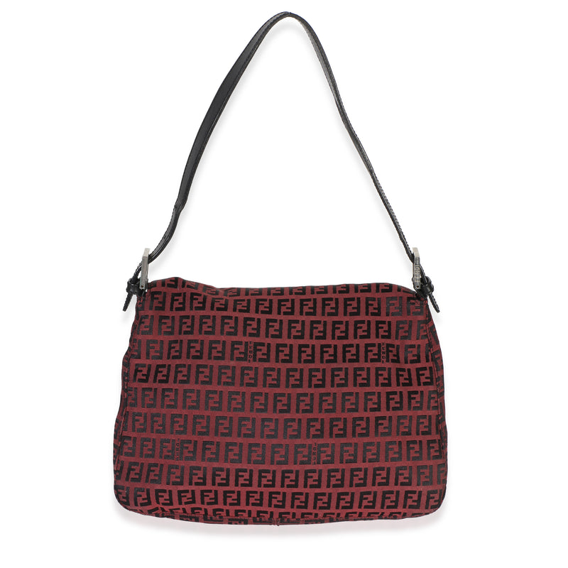Fendi Black Red Zucca Mamma Baguette Canvas Handbag