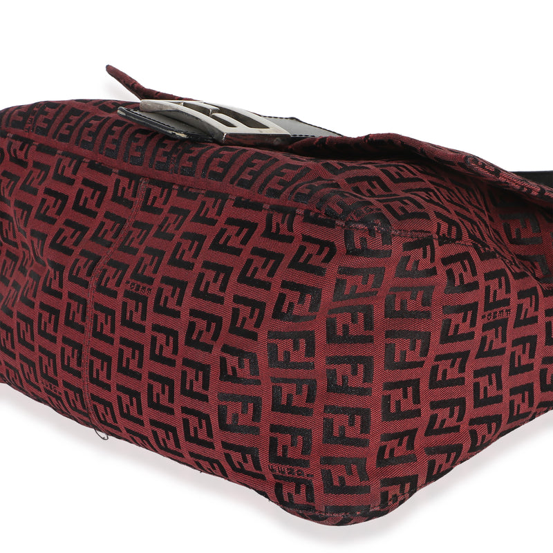 Fendi Black Red Zucca Mamma Baguette Canvas Handbag