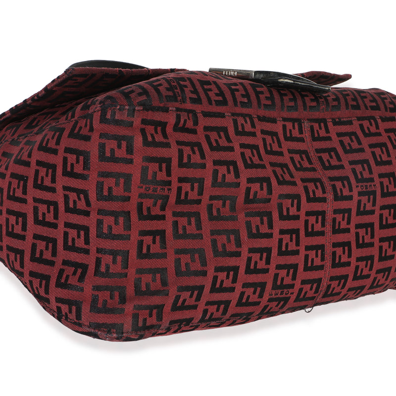 Fendi Black Red Zucca Mamma Baguette Canvas Handbag