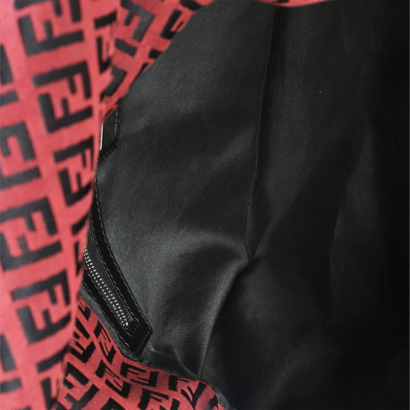 Fendi Black Red Zucca Mamma Baguette Canvas Handbag