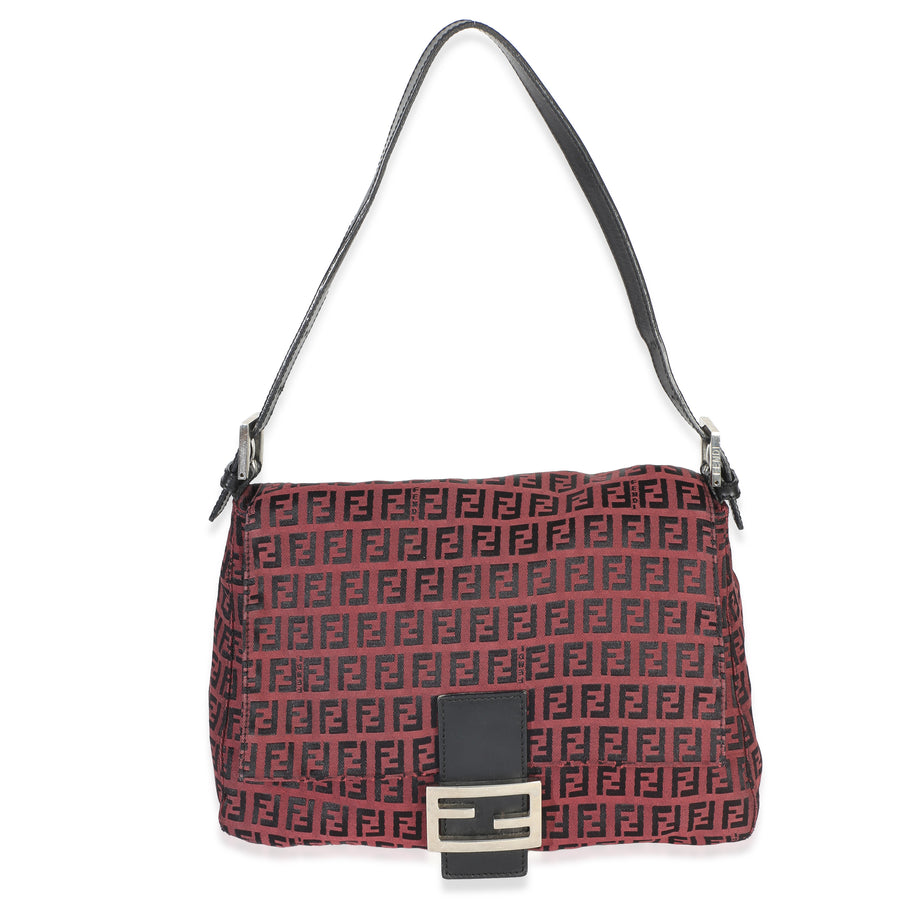 Fendi Black Red Zucca Mamma Baguette Canvas Handbag