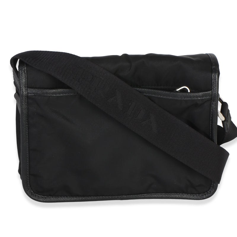 Prada Black Re-Nylon Saffiano Double Buckle Messenger Bag Handbag