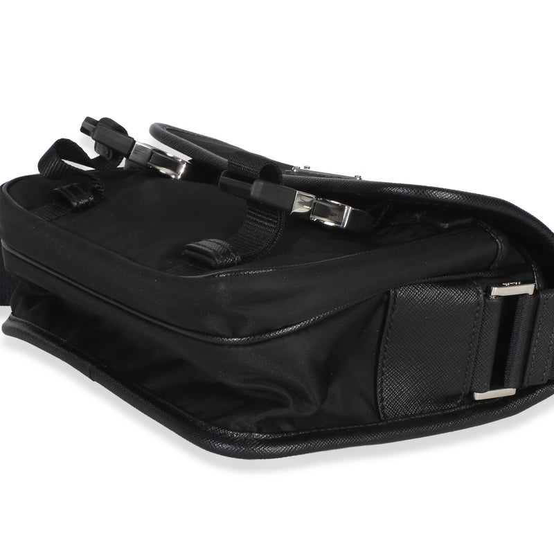 Prada Black Re-Nylon Saffiano Double Buckle Messenger Bag Handbag