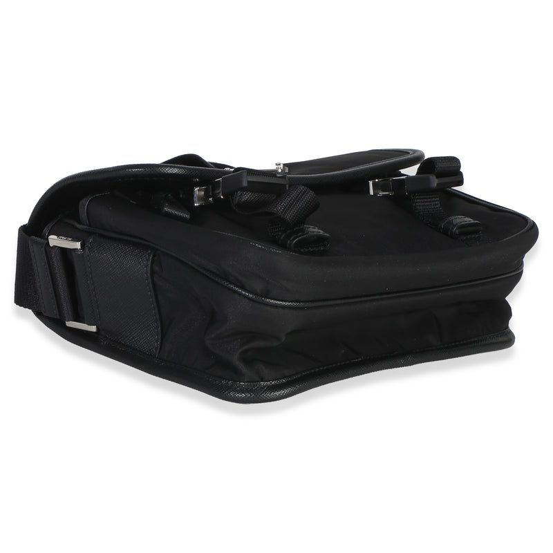 Prada Black Re-Nylon Saffiano Double Buckle Messenger Bag Handbag