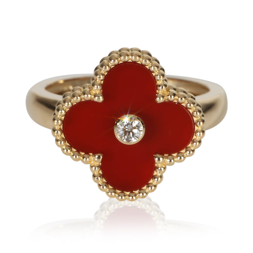 Van Cleef & Arpels Yellow Gold Carnelian And Diamond Vintage Alhambra Ring 18k