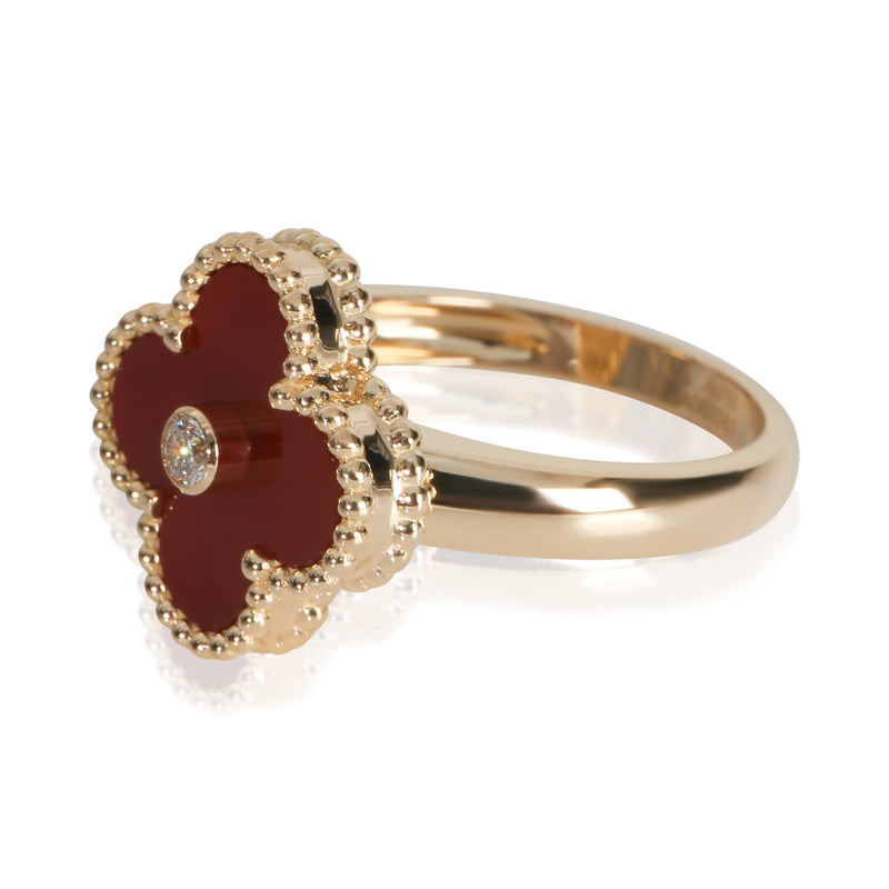 Van Cleef & Arpels Yellow Gold Carnelian And Diamond Vintage Alhambra Ring 18k