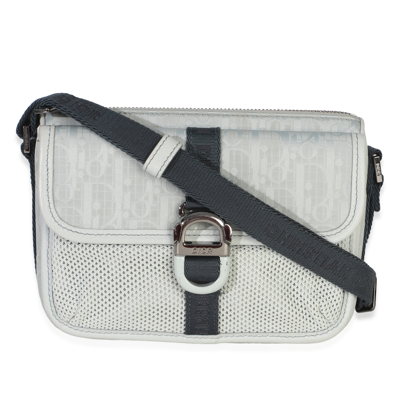 Christian Dior Light Blue Oblique Jacquard 8 Pouch With Strap Fabric Handbag