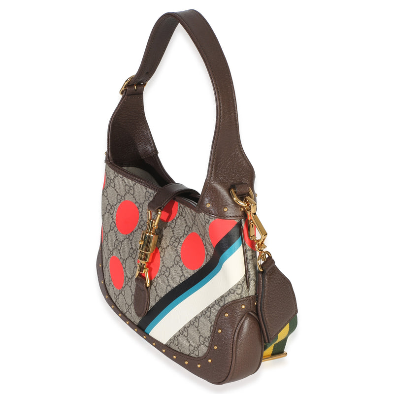 Gucci Beige Gg Supreme Monogram Canvas Web Geometric Studded Small Jackie 1961 H Brown; Multicolor Handbag