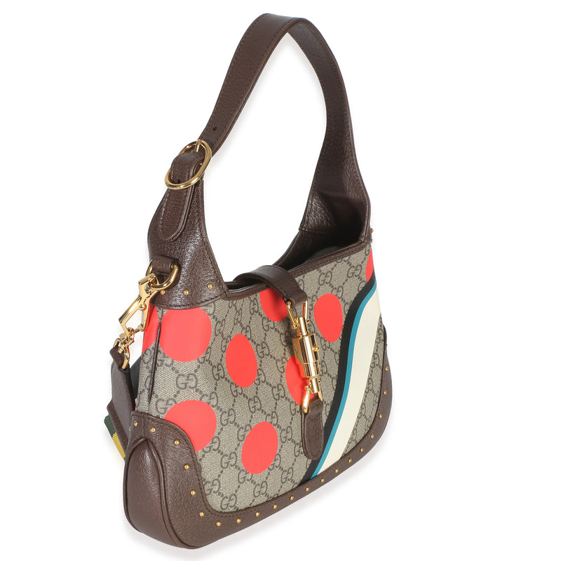 Gucci Beige Gg Supreme Monogram Canvas Web Geometric Studded Small Jackie 1961 H Brown; Multicolor Handbag