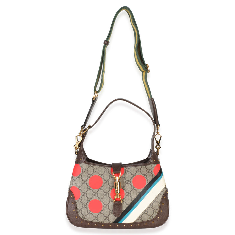 Gucci Beige Gg Supreme Monogram Canvas Web Geometric Studded Small Jackie 1961 H Brown; Multicolor Handbag