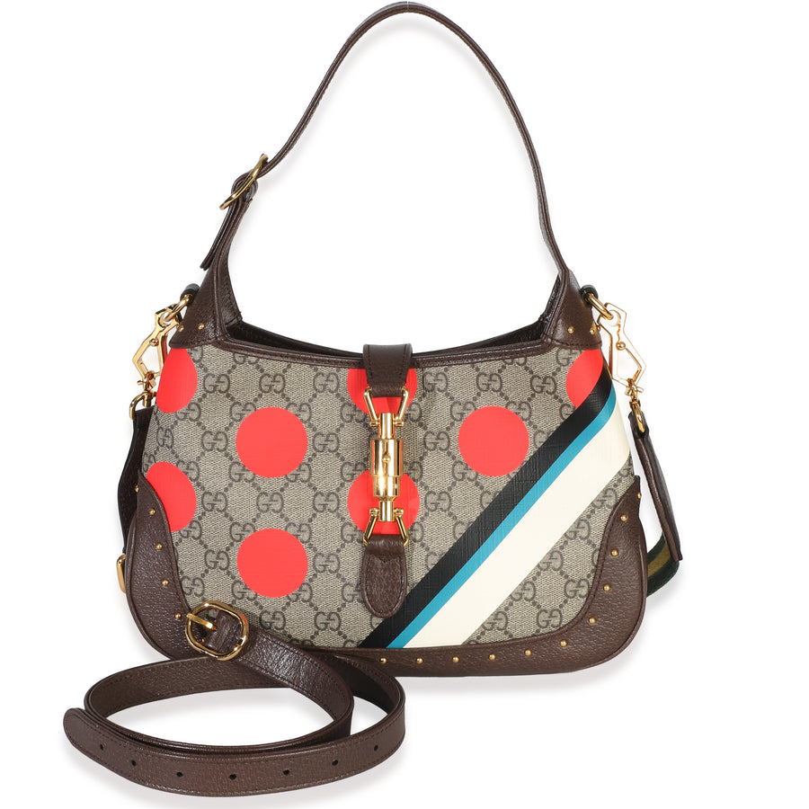 Gucci Beige Gg Supreme Monogram Canvas Web Geometric Studded Small Jackie 1961 H Brown; Multicolor Handbag