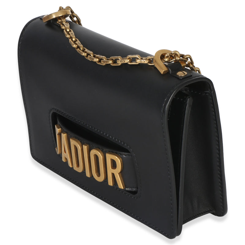Christian Dior Black Smooth Calfskin Jadior Chain Flap Bag Leather Handbag