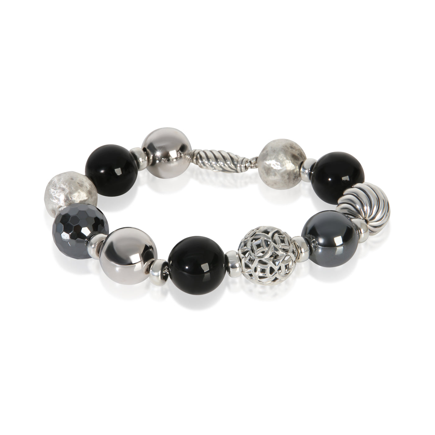 David Yurman Sterling Silver Onyx And Hematite Elements Bracelet 925