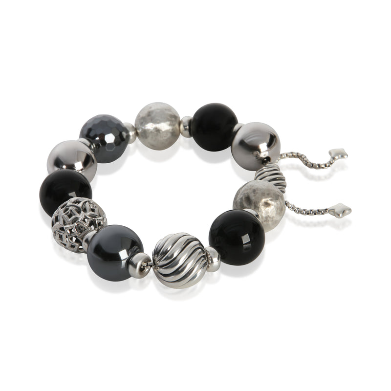 David Yurman Sterling Silver Onyx And Hematite Elements Bracelet 925