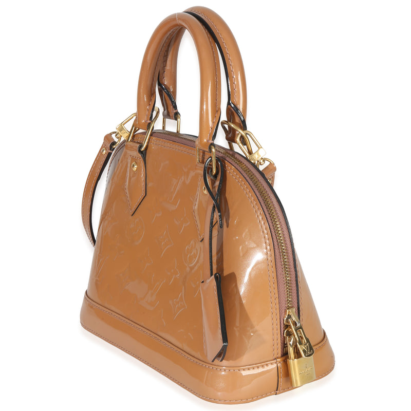 Louis Vuitton Rose Velours Monogram Vernis Alma Bb Tan Patent Leather Handbag