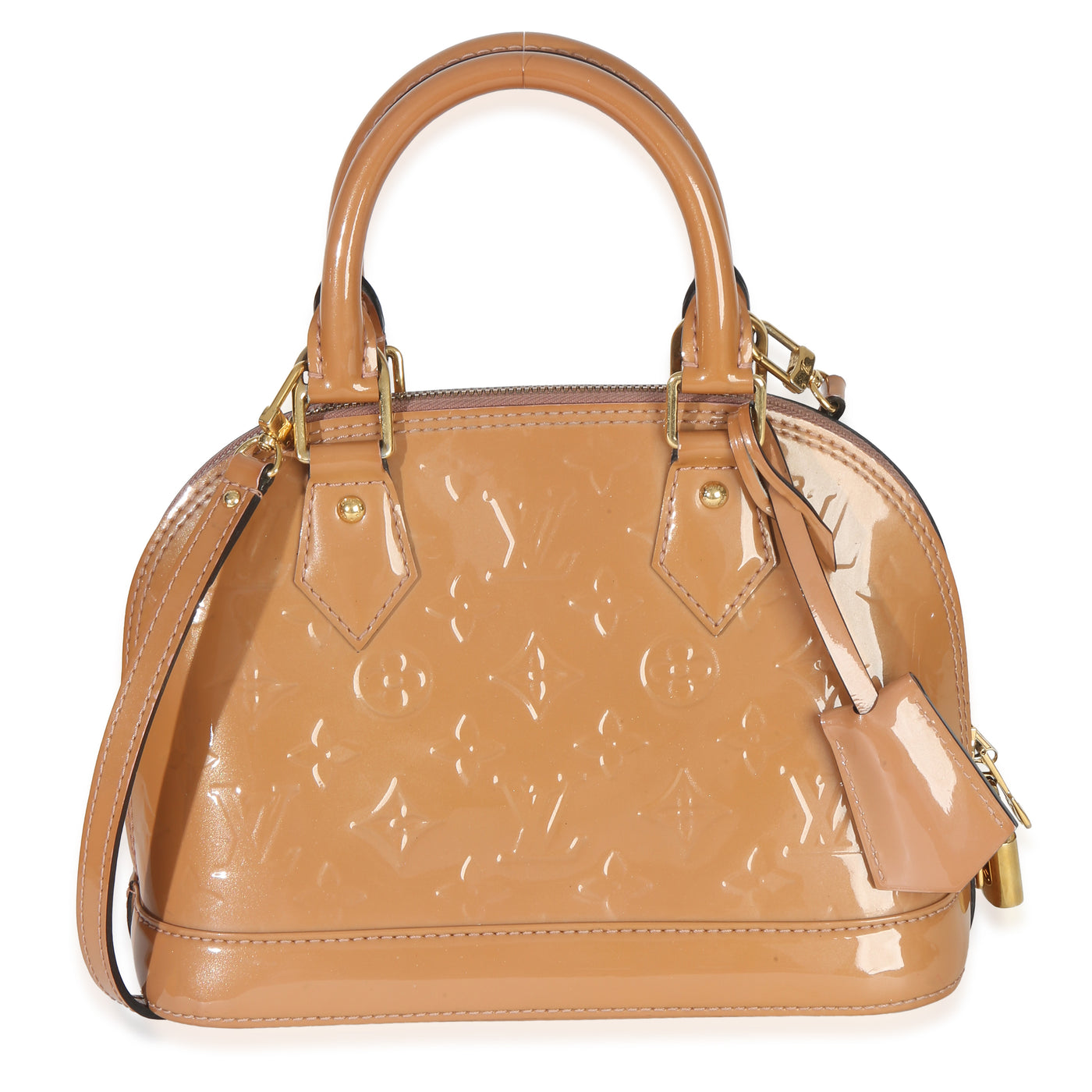 Louis Vuitton Rose Velours Monogram Vernis Alma Bb Tan Patent Leather Handbag