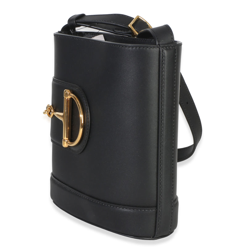Gucci Black Smooth Calfskin Hasler Horsebit 73 Small Bucket Bag Leather Handbag