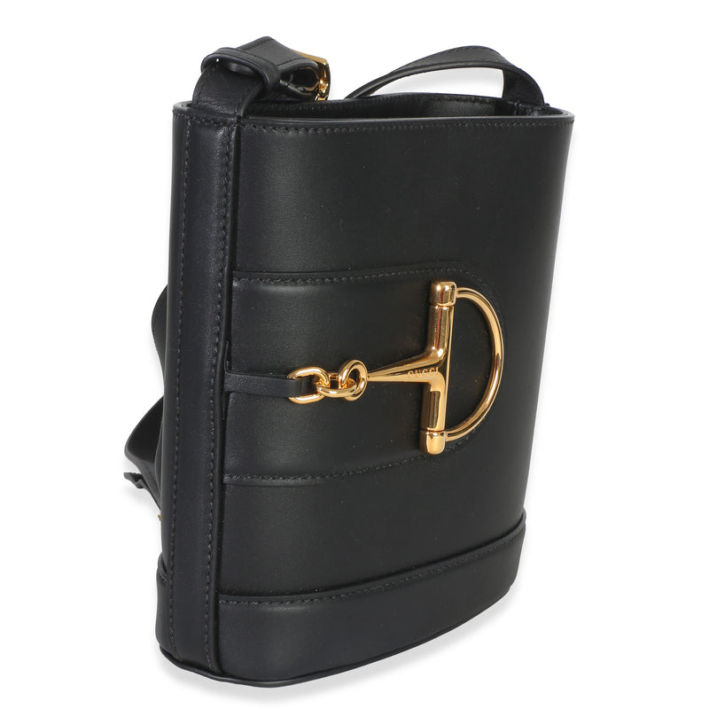 Gucci Black Smooth Calfskin Hasler Horsebit 73 Small Bucket Bag Leather Handbag