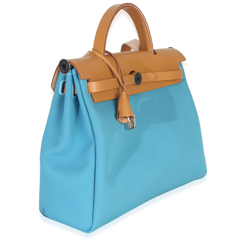Hermès Bleu Azteque Toile Vache Hunter Herbag Zip 31 Pm Phw Blue Canvas Handbag
