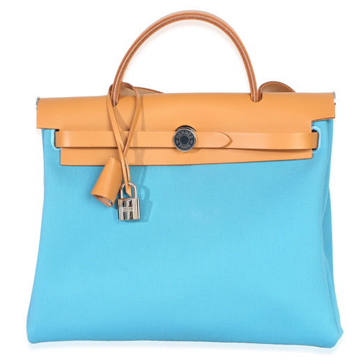Hermès Bleu Azteque Toile Vache Hunter Herbag Zip 31 Pm Phw Blue Canvas Handbag