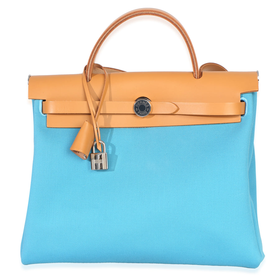 Hermès Bleu Azteque Toile Vache Hunter Herbag Zip 31 Pm Phw Blue Canvas Handbag