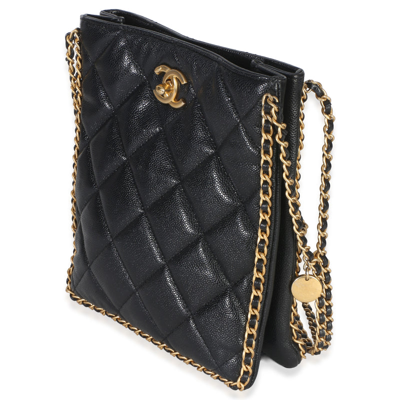 Chanel Black Quilted Caviar Mini Never Ending Chain Tote Leather Handbag