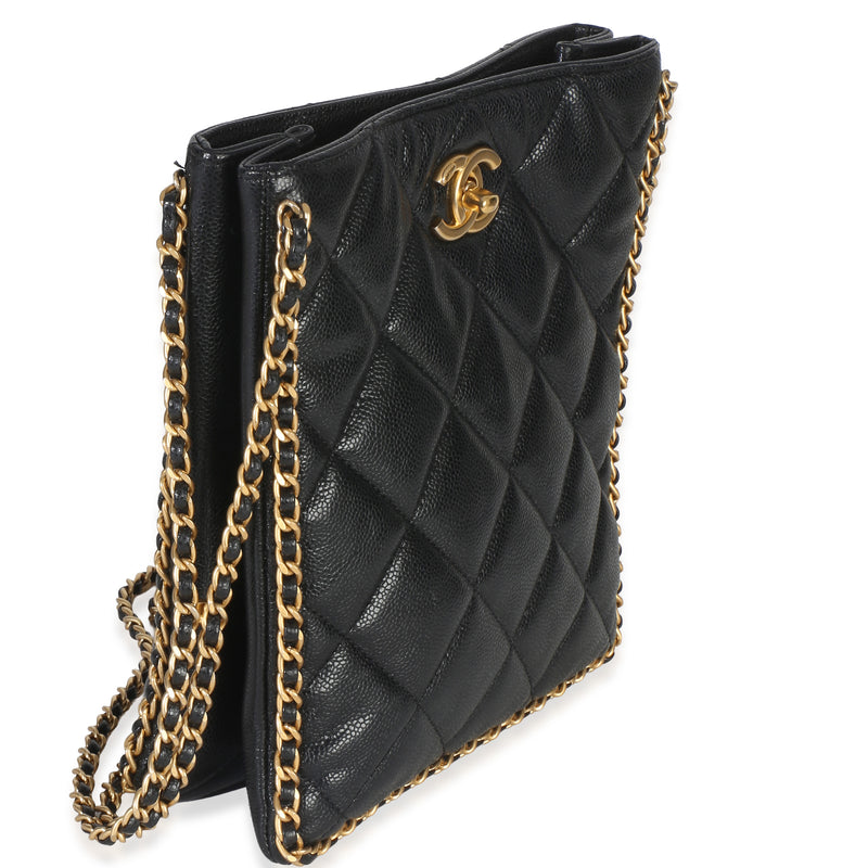 Chanel Black Quilted Caviar Mini Never Ending Chain Tote Leather Handbag