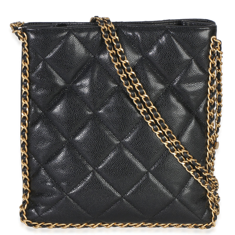 Chanel Black Quilted Caviar Mini Never Ending Chain Tote Leather Handbag