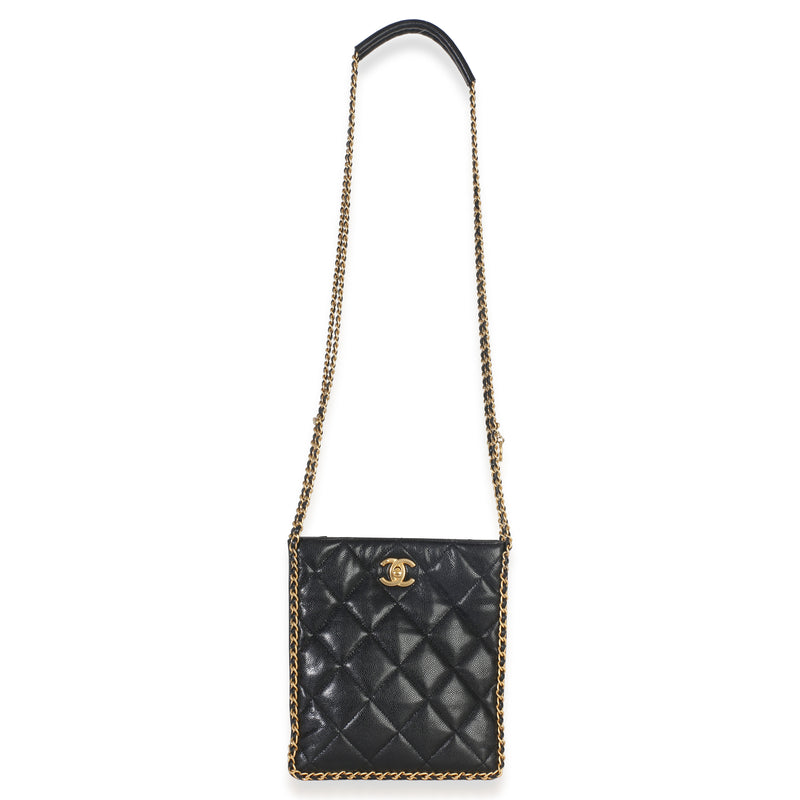 Chanel Black Quilted Caviar Mini Never Ending Chain Tote Leather Handbag
