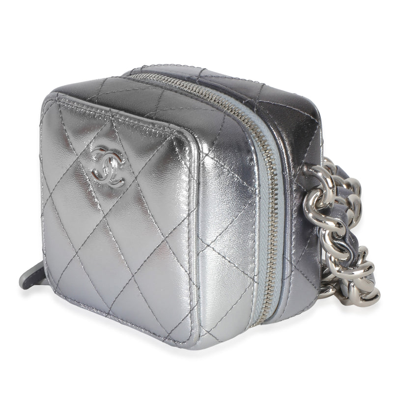 Chanel Metallic Quilted Lambskin Coco Punk Clutch With Chain Metallic; Silver Leather Handbag