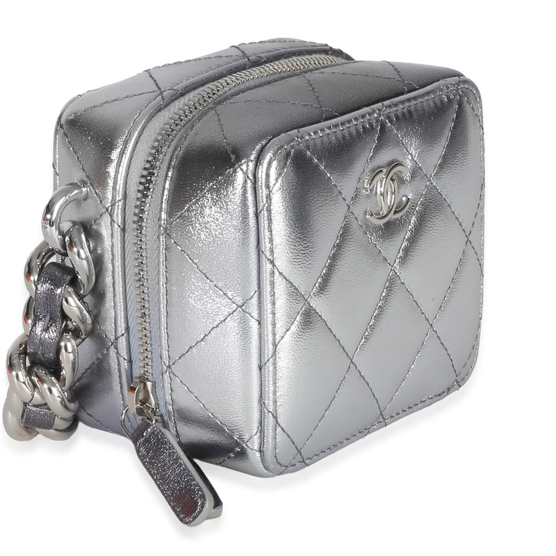 Chanel Metallic Quilted Lambskin Coco Punk Clutch With Chain Metallic; Silver Leather Handbag