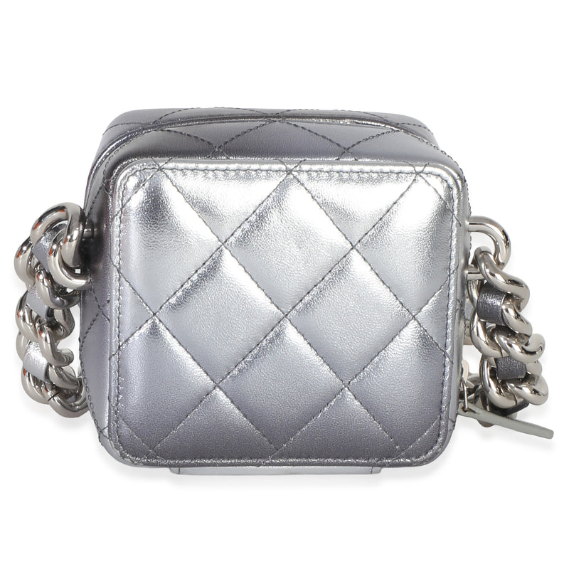 Chanel Metallic Quilted Lambskin Coco Punk Clutch With Chain Metallic; Silver Leather Handbag
