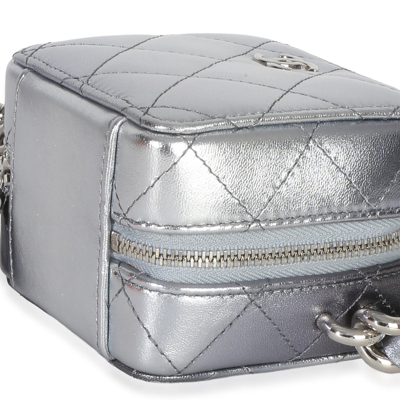 Chanel Metallic Quilted Lambskin Coco Punk Clutch With Chain Metallic; Silver Leather Handbag