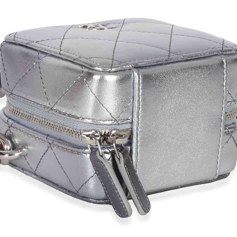 Chanel Metallic Quilted Lambskin Coco Punk Clutch With Chain Metallic; Silver Leather Handbag