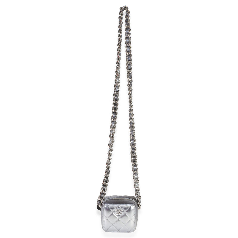 Chanel Metallic Quilted Lambskin Coco Punk Clutch With Chain Metallic; Silver Leather Handbag
