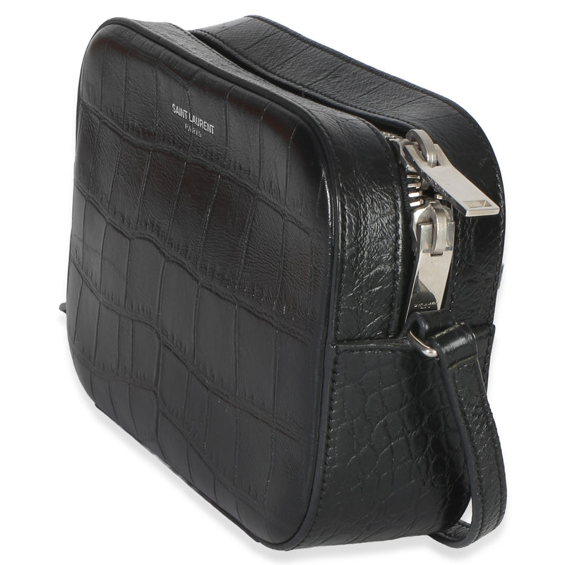 Saint Laurent Black Crocodile Embossed Calfskin Mini Camera Bag Exotic Handbag