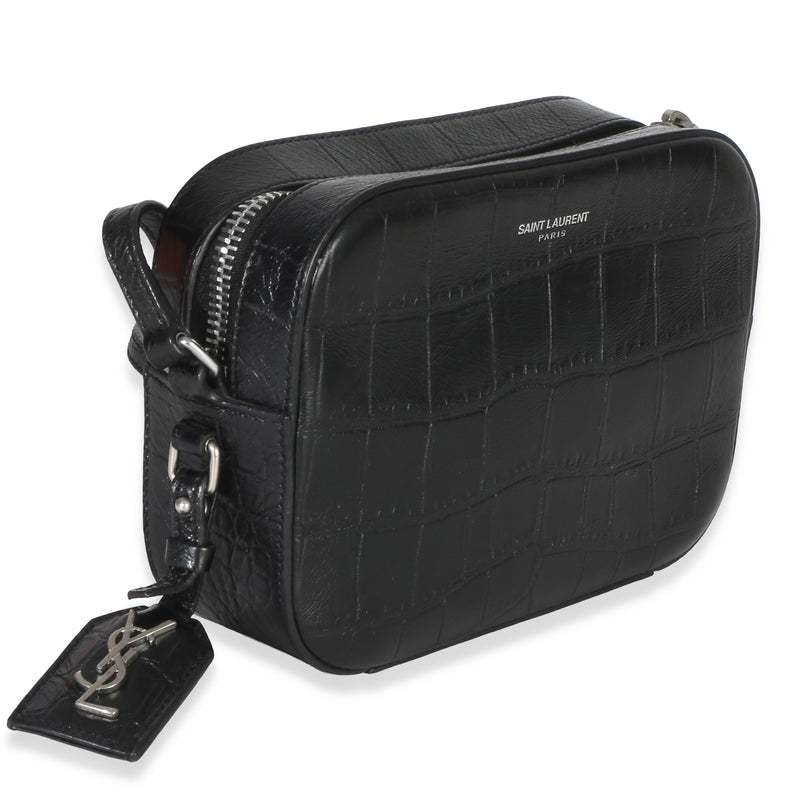 Saint Laurent Black Crocodile Embossed Calfskin Mini Camera Bag Exotic Handbag