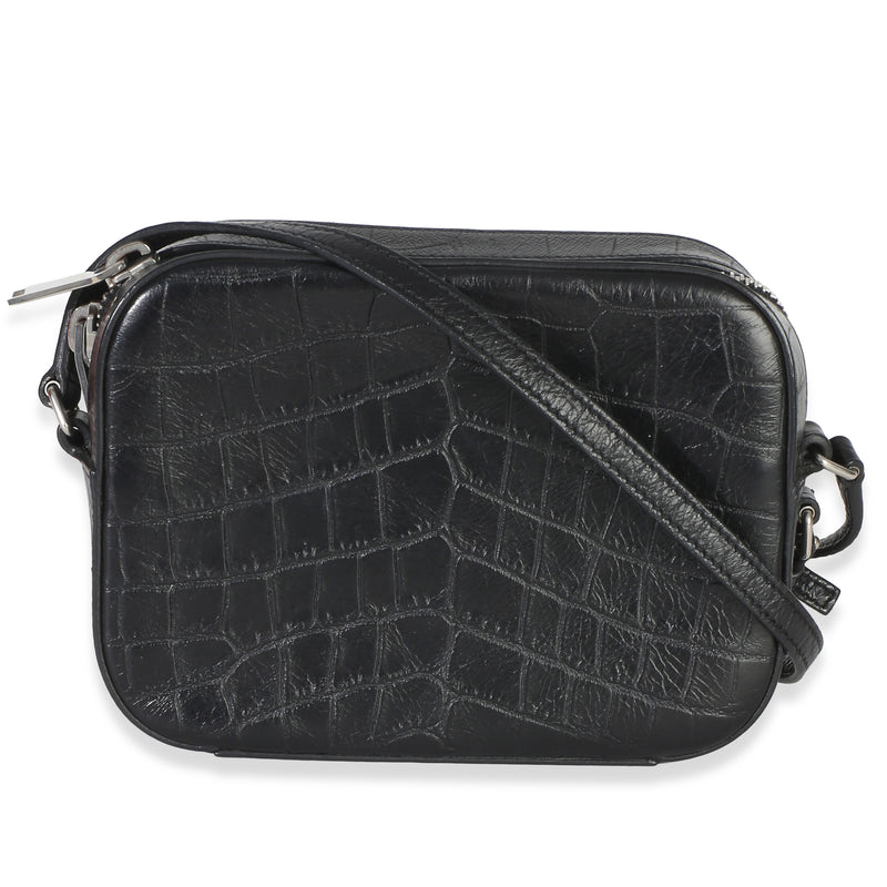 Saint Laurent Black Crocodile Embossed Calfskin Mini Camera Bag Exotic Handbag