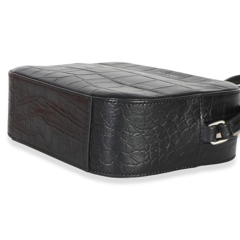 Saint Laurent Black Crocodile Embossed Calfskin Mini Camera Bag Exotic Handbag