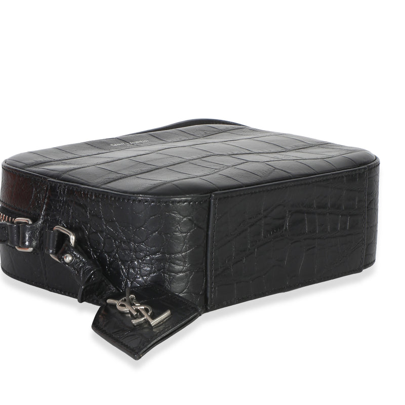 Saint Laurent Black Crocodile Embossed Calfskin Mini Camera Bag Exotic Handbag