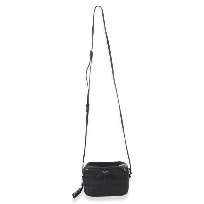 Saint Laurent Black Crocodile Embossed Calfskin Mini Camera Bag Exotic Handbag