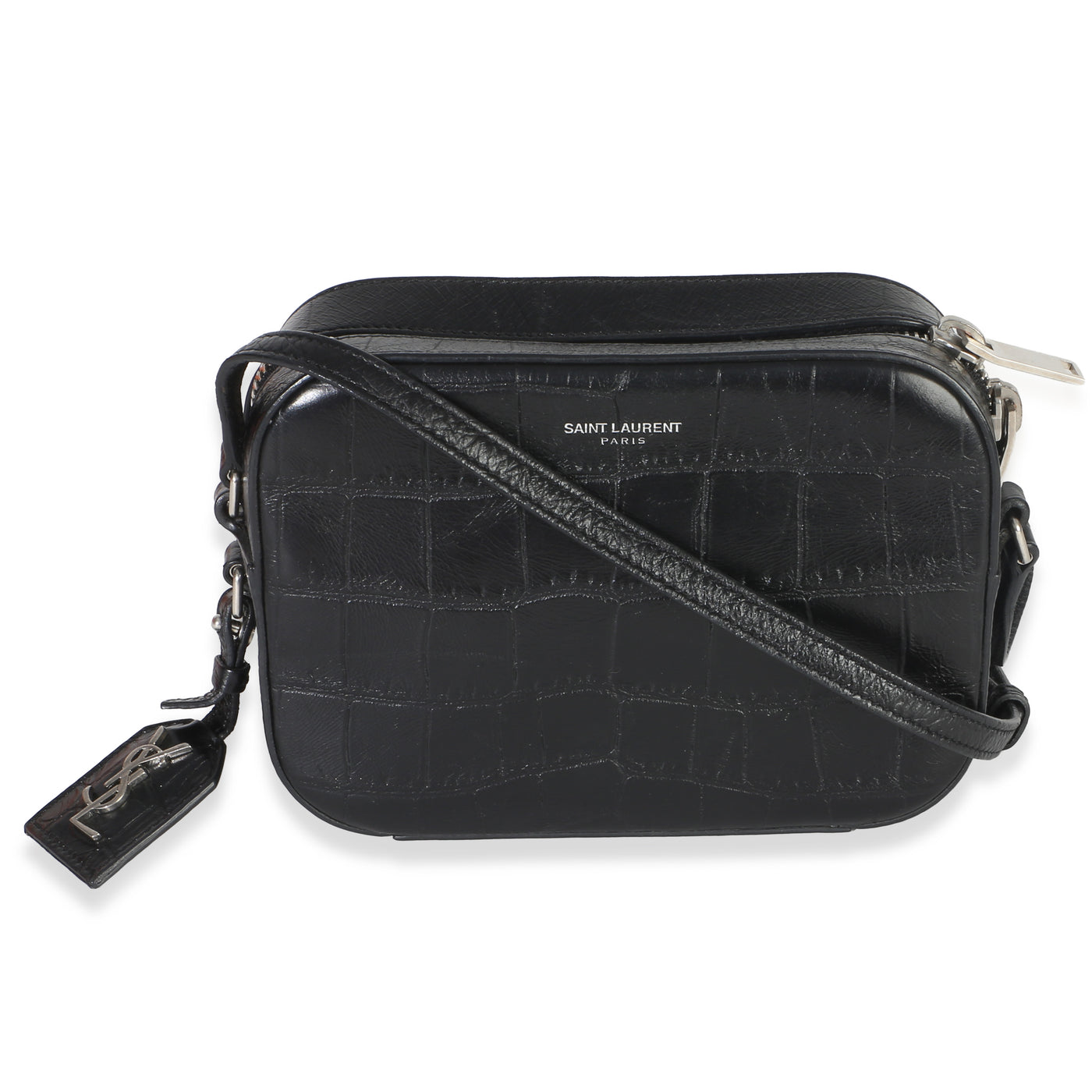 Saint Laurent Black Crocodile Embossed Calfskin Mini Camera Bag Exotic Handbag