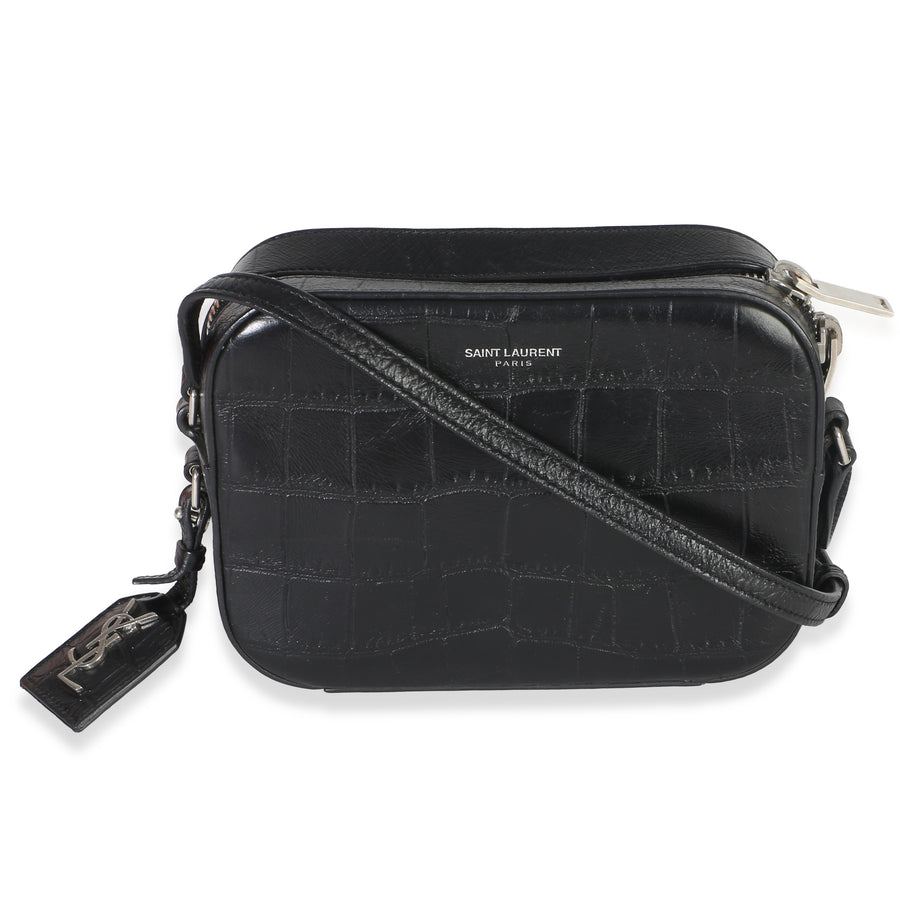 Saint Laurent Black Crocodile Embossed Calfskin Mini Camera Bag Exotic Handbag