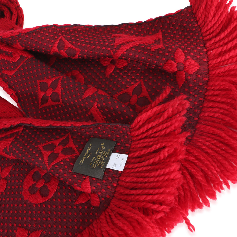 Louis Vuitton Red Monogram Wool Logomania Fringe Scarf Fabric Scarves/wraps