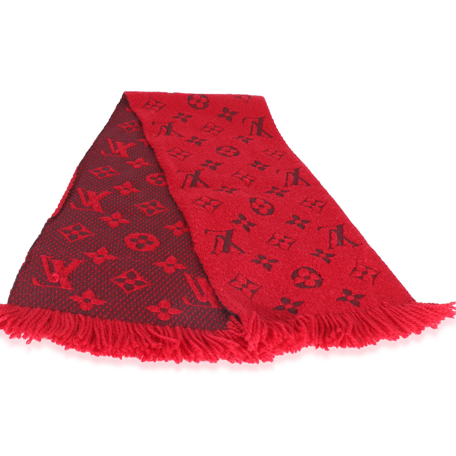 Louis Vuitton Red Monogram Wool Logomania Fringe Scarf Fabric Scarves/wraps