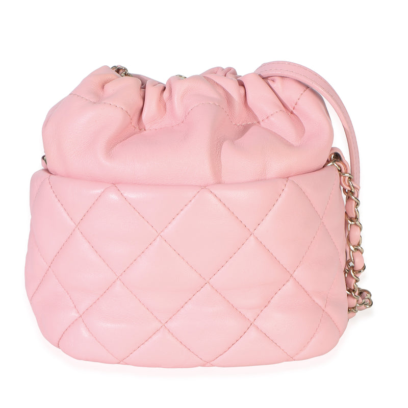 Chanel Pink Quilted Lambskin Pearl Drawstring Bucket Bag Leather Handbag