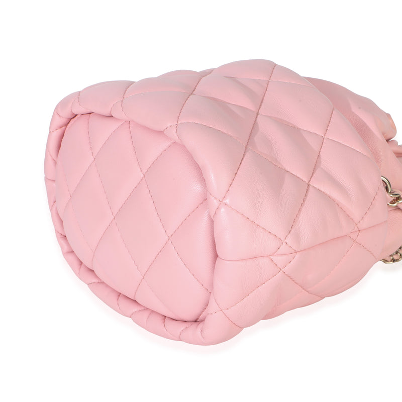 Chanel Pink Quilted Lambskin Pearl Drawstring Bucket Bag Leather Handbag