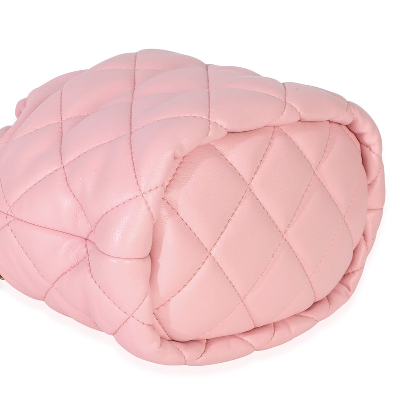 Chanel Pink Quilted Lambskin Pearl Drawstring Bucket Bag Leather Handbag